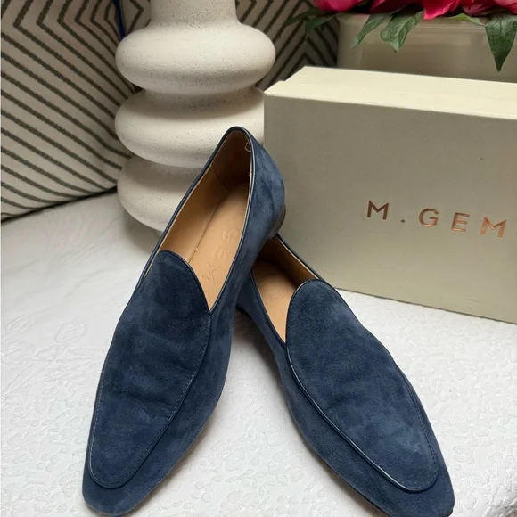 M. Gemi Blue Suede Loafers Slip-On Elegance - Picture 1 of 13